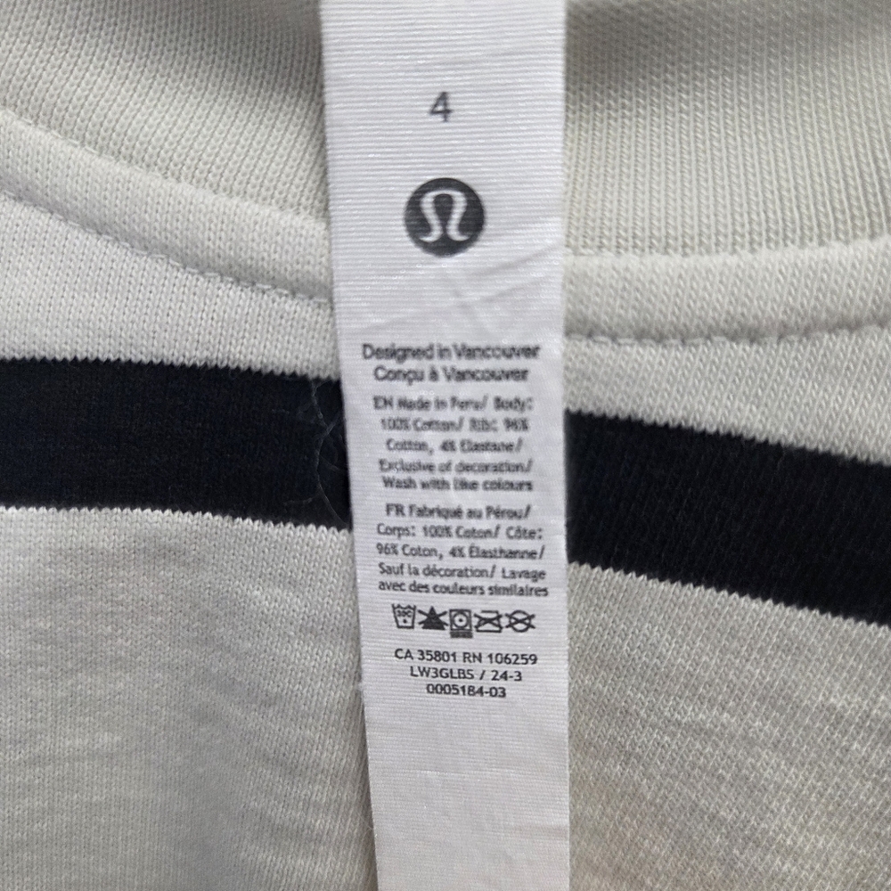 Lululemon Perfectly Oversized Cropped Crew Women’s Size 4 Striped Sweatshirt - Picture 5 of 5
